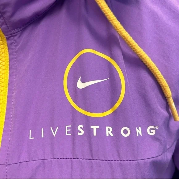 Nike Livestrong purple yellow full zip hooded athletic sports windbreaker Sz M - Picture 3 of 15